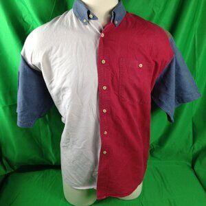 J. Riggings VTG 90s Button Down Shirt Mens Sz XL Short Sleeve Colorblock Ramie